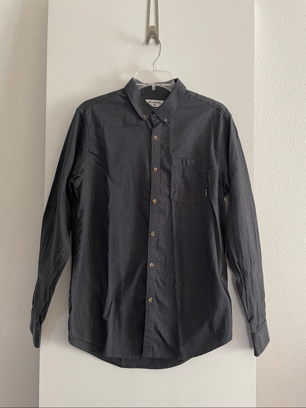 BILLABONG Cotton Blend Long Sleeve Button Up Shirt  Fit & Stretch Dk. Grey